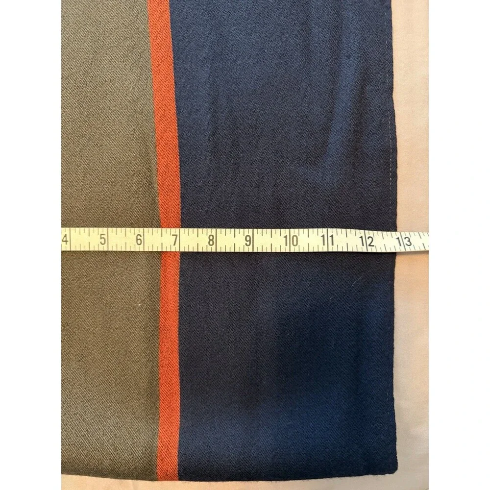 Massimo Dutti Wool Scarf Navy Olive Orange Color Block Fringe Unisex